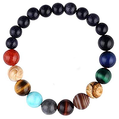 Zuoyue Armbänder Sonnensystem Armband Schmuck Universum Galaxie Planet Perlen Eight Planet Themed Schmuck für Männer Frauen Jungen Mädchen Mädchen Kinder Teenager (Black, One Size)