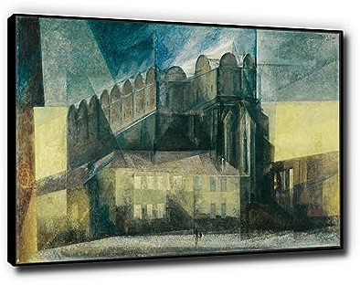Lyonel Feininger Poster „Der Dom in Halle“ Reproduktionen Druck auf Leinwand Abstrakte kunst fertig zum Aufhängen Leinwand Wandkunst Bilder 70 x 98 cm schwarz gerahmt