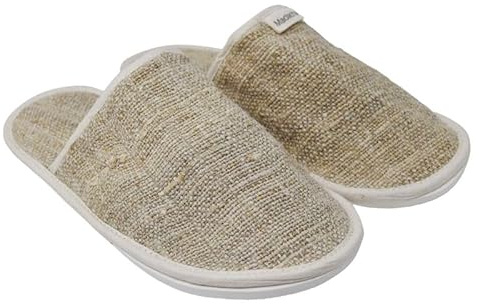 Madacha 2 Paar Hausschuhe für Badezimmer/Spa/Sauna/Pool, Hanfstoff, Beige, Einheitsgröße (Länge 27 cm)