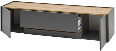 Furn.Design TV Unterteil Lowboard in Eiche Wotan Holz und grau matt Wohnzimmer Fernseher Schrank Mediaschrank TV-Board 170 x 40 cm Center (TV-Lowboard 2)