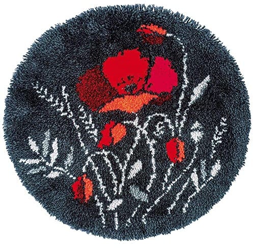 ZenaHa Knüpfteppich Zum Selber Knüpfen, Knüpfhaken-Teppichherstellungs-Set Für Erwachsene, 50 X 50 Cm, Kreuzstich-Set, Neuartiges Blumen-Blätter-Muster, Wandteppich-Set Für Anfänger, Rutschfeste Fu
