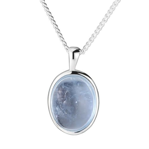 NicoWerk Halskette Damen Silber 925 mit Edelstein - Filigrane Silberkette mit Aquamarin Anhänger in Meeresblau, Schlicht - Kette Damen - SKE702