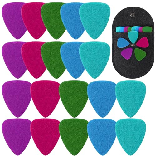 20 Stück Ukulelen-Filzplektren, weiche Plektren, bunte Ukulele, Bass, Gitarre, Filzplektren mit Tasche für Elektro-, Akustik-, Gitarrenplektren