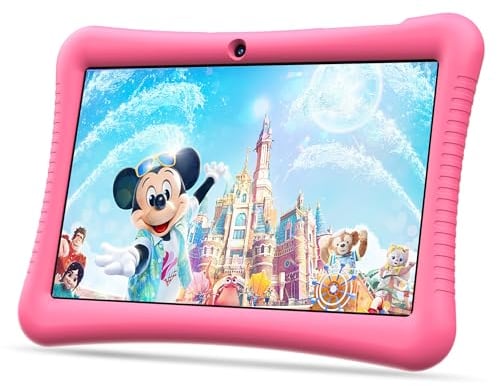 Semeakoko Kinder Tablet 10 Zoll Android 13, Kids Tablet Quad Core Processor 1.6GHz, 3GB RAM/32GB ROM(256GB TF), 1280x800 HD-Display, 6000mAh, WiFi, Bluetooth, Dual Kamera, Elterliche Kontrolle(Rosa)