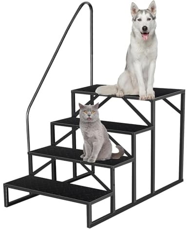 Scala a 4 Gradini con Maniglie - Portatile per Camper, Esterni, Piscina e Animali Domestici - Scaletta con Corrimano in Acciaio - Portata 300 Kg