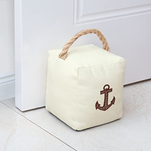 Forecronic Stoff-Türstopper Dekorative Türstopper für Haus und Büro, 1.5kg gewichteter Innen-Türstopper Heavy Duty weicher Türstopper mit Griff und nautischem Anker Design - 12.7x15.2cm Beige