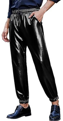Caxndycing Herren-Jogginghose Metallisch Glänzend Hose für Nachtclub Party Festival Abschlussball Disco-Party Metallic Disco Hose 70er 80er Jahre Paillettenhose Hip-Hop-Hose