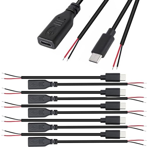 RUNCCI-YUN 10Pcs Queue de cochon USB Type-C mâle femelle,22AWG 5V 3A mâle femelle USB-C vers fil nu à 2 broches,USB type C rallonge de câble, prise USB C à souder (25 cm)