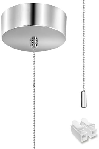 Aurax Bathroom Light Pull Cord Switch Ceiling Mounted Chrome Chain Kit Silver Ceiling Pendant Light Pull Switch Replacement Pull Cord for Stylish Upgrade Bathroom Accessories Chrome Round Cylinder