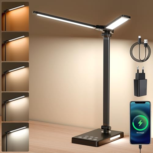 BAOZILY Lampada da Scrivania LED Lampada da Tavolo Dimmerabile per Protezione Degli Occhi, con Timer da 45 minuti, 5 Colori e 5 Livelli di Luminosità per Ufficio, Cameretta