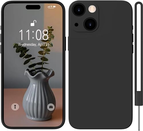 HGH für iPhone 15 Hülle Silikon mit Lanyard, Handyhülle für iPhone 15 Case Ultra Dünne Rundumschutz mit Weichem Microfiber-Innenfutter Stoßfeste Kratzfest Schutzhülle 6.1 Schwarz