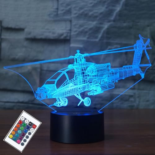 PONLCY Hubschrauber Nachtlicht, 3D Illusion Lampe mit Fernbedienung, 16 Farben USB Schreibtischlampen, Schlafzimmer Dekoration Tischlampe für Kinder Weihnachten Geburtstag Geschenke
