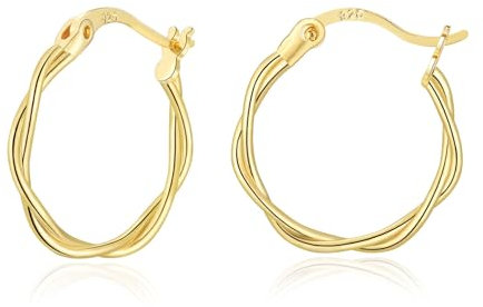 VYYU Gold Twist Hoop Earrings for Women, S925 Sterling Silver Earrings, Small Sleeper Huggie Hinged Hoops Earrings, Hypoallergenic Earrings Jewellery Gifts Christmas Birthday Gifts, 20mm