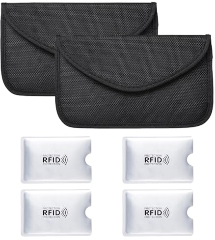 Lot de 2 pochettes blindage signal, 4 porte-cartes blindage, pochette portable tel portable, en tissu Oxford, sac protection signal convient clés voiture