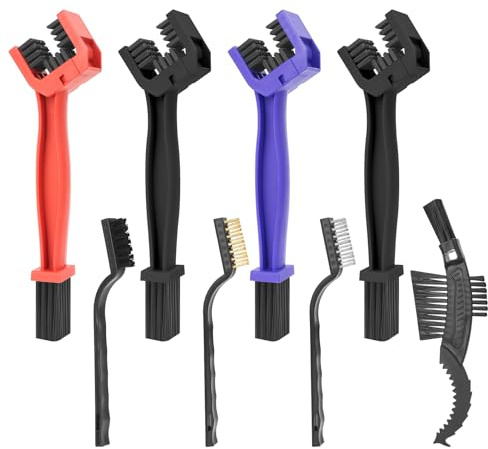 8 Stück Doppelend Kettenbürste Motorrad Set, Plastik Kettenbürste Fahrrad, 3 Farben Kettenreiniger Motorrad, Kettenreiniger Fahrradkette mit Dreiseitiger Pinsel und 3 Arten Kleiner Pinsel