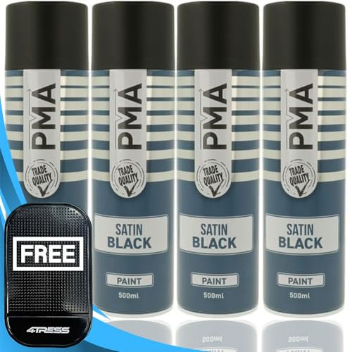 4TRESS PMA 4 x Satin Black Spray Paint Fast-Drying Professional Cans 500ml Non-Slip Dash Mat(4T-PCPA1002)
