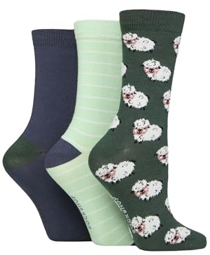 SockShop Ladies Soft, Cooling & Breathable Bamboo Feather Textured Patterned Socks in a Multipack of 3 Pairs Size 4-8 (UK, Numeric, 4, 8, Regular, Regular, Counting Sheep)