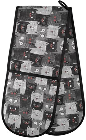 Double Oven Gloves Heat Resistant Cute Animal Cat Double Oven Mitts Pot Holder Heat Protection Oven Gloves for Home Kitchen Baking Cooking BBQ Microwave