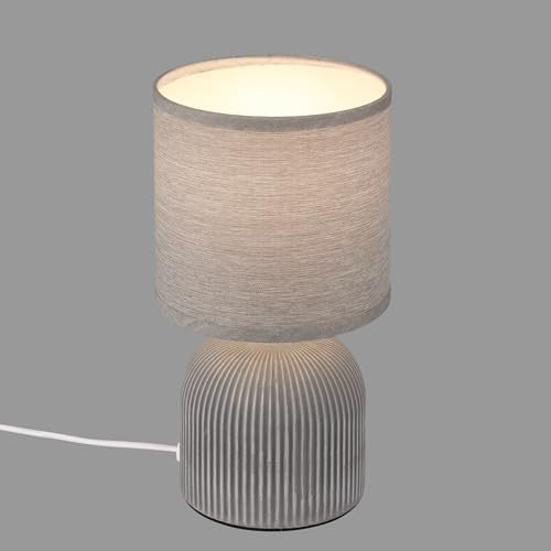 BRILONER - Tischlampe mit Stoffschirm, Kabelschalter, Keramikfuß, Lampe, Nachttischlampe, Tischleuchte, Dekolampe Flur, Bürolampe, Leselampe, Wohnzimmer, Schlafzimmer, 15x28 cm (DxH), Grau