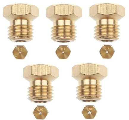 Xiciki 5Pcs Gicleur Gaz Butane Universels, 0.5/0.7/0.7/0.87/1.02 Injecteur Gaziniere Gaz Bouteille Kit de Conversion, Gicleur Gaz de Ville pour Brûleur Cuisinière au Propane [Classe énergétique A+++]
