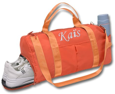 Caixiabeauty Personalisierte Sporttasche,Damen-Sporttasche mit gesticktem Namen,Mädchen-Tanztasche,Gepäcktasche, Reittasche,große Kapazität,Reisetasche, wasserdichte Schwimmbad-Turntasche(Orange)
