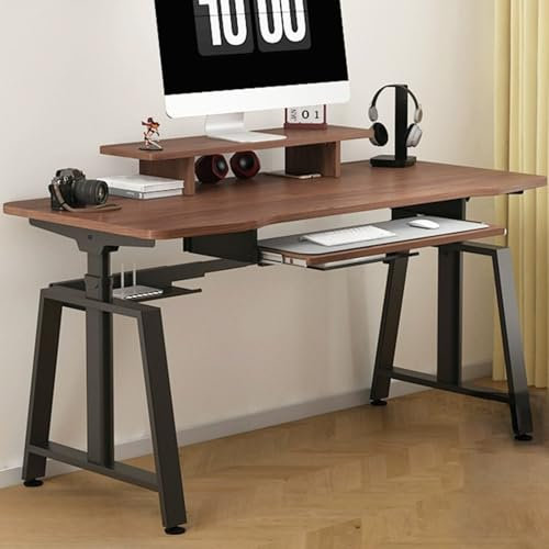 JIAOCKJIAO Brauner Stehpult, Manuell Verstellbarer Computertisch, Gebogene Schreibtischplatte, Stehpult Mit Tastaturablage Und Computererhöhung, Für Das Home Office(47in/120cm)