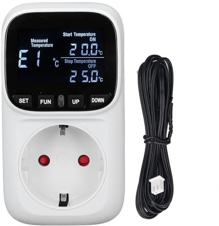 Digital Thermostat Outlet, Stecker in Temperaturregler, Heizkühlsteuerungsbuchse mit Hintergrundbeleuchtung, EU 230 V 16A, Temperaturalarme
