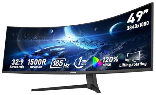 Gawfolk Moniteur ultra large de 49 pouces 1500R Courbé 165 Hz Moniteur