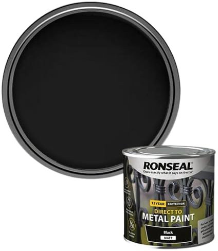 AOC24 Direct to Metal Paint - Gloss/Matt/Satin Finish - Garden Exterior Metal Surface Paint, No Primer Needed - Water-Based, Rust-Proof for Gates, Railings - Tough Durable, (Black Matt, 250ml)