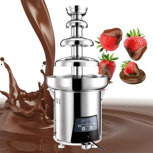 Jrcfnss Commercial Chocolate Fountain, 4 Tier Chocolate Fondue Waterfall with Temperature Control, Stainless Steel Sauce Melting Pot for Cheese, BBQ Sauce, Fruit, Ranch, Liqueurs