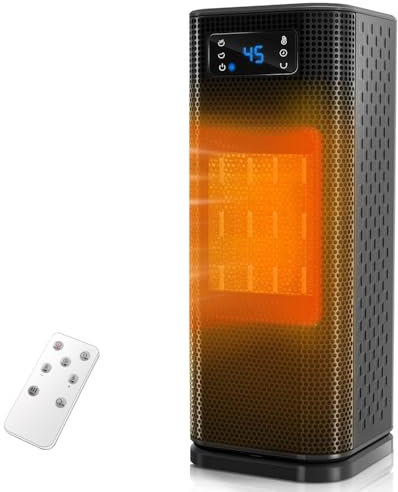 Chauffage d'appoint Électrique Portable, 1500W, 3 Modes, 12H Minuterie, Oscillation 70° pour Bureau/Chambre