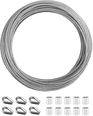 10m 2mm Stainless Steel Wire Rope Cable Heavy Duty PVC Coated Steel Wire | Rust-Resistant 7x7 Strand Core Metal Cable with Aluminum Crimp Sleeve and Thimble for Outdoor String Garden Fence Picture