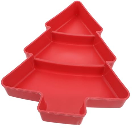 VALICLUD Christmas Tree Snack Tray Red Plastic Divided Candy Dish with Compartments for Holiday Party Serving Multifunctional Xmas Candy Bowl and Appetizer Plate for Sweets Fruits and