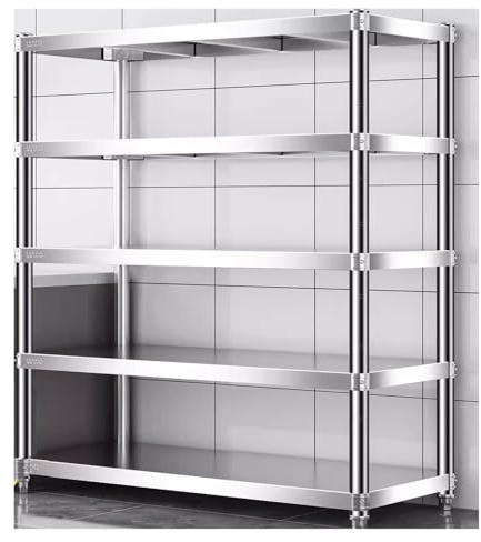 ZCXMNL Schwerlastregal 5-Tier 304 Stainless Steel Shelf, Heavy Duty Shelving for Kitchen, Garage, Industrial Storage, Kitchen Shelves Adjustable Feet, Easy to Clean(100x40x180cm)