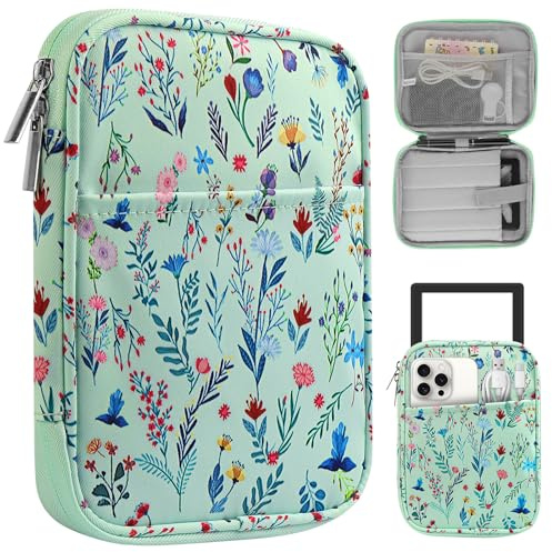 HoYiXi Universal Sleeve Bag for 6-6.8-7 inch E-Book Reader Compatible with 6.8 Kindle Paperwhite 2025-2012/6 All-New Kindle/Kobo/Pocketbook,6-7 EReader with Anti-Drop Protective Cover,fflower1