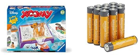 Ravensburger Xoomy Maxi Disney, Table Dessin créatif, 6+ Ans, & Piles AAA Alcalines Amazon Basics 12 pcs, 10 Ans