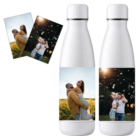 Mookase Botella Personalizada con 2 Fotos, 700 ml, Cantimplora Blanca Ligera con Imagen Delantera y Trasera, Tapón de Rosca Hermético, Regalo Original para Mujer, Niña, Madre o Novia