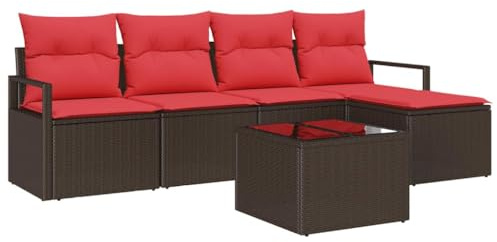 vidaXL Sofa Set mit Kissen Braun Poly Rattan, Moderne rechteckige Garten-Sofaset, haltbar, UV-beständig, modulare Möbel, Sitzgruppe, Pool- und Loungemöbel