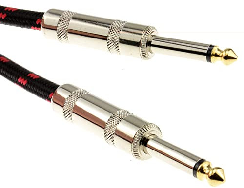 6,35 mm Mono Geflochten Instrument Kabel Rot & Schwarz Gitarren Audio Anschlusskabel 3 m [3 Meter/3m]