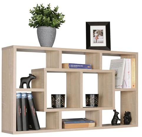 Wohnling Wandregal Paola Sonoma 85 x 47,5 x 16 cm MDF-Holz Hängeregal modern, Design Wandboard freischwebend, Holzregal offen zum Hängen