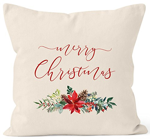 Autiga Kissenbezug Weihnachten Merry Christmas Blumen Weihnachtsstern Christstern Flower Frohe Weihnachten Natur 40cm x 40cm