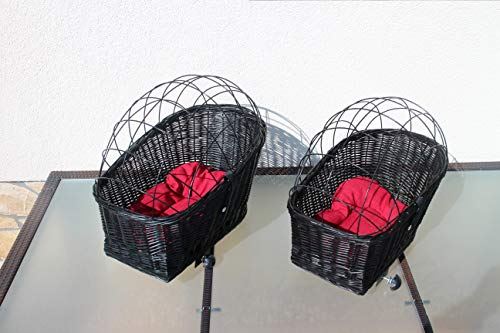 Hundefahrradkorb für Gepäckträger aus Weide mit Metallgitter und Kissen Schwarz XL oder XXL Gepäckträgerkorb Weidenkorb Hundekorb Tierkorb (XXL ohne Kissen)