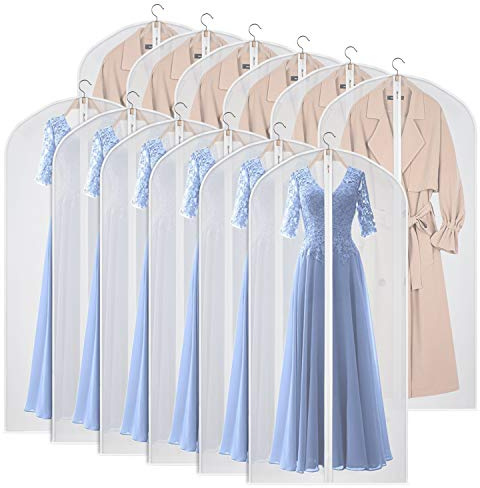 Kntiwiwo 60'' Garment Bags Dress Bag for Storage (Set of 12) Dust-Proof Suit Protector Cover Bag with Zipper for Long Dresses, Suit, Coat Closet Clothes Storage