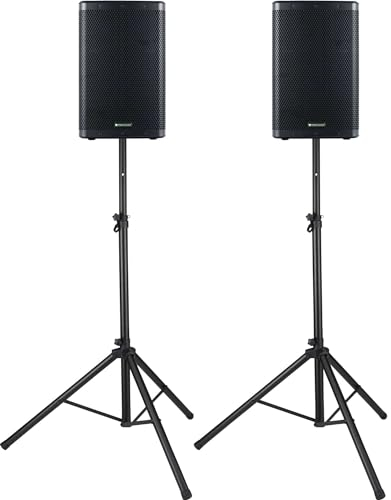 Pronomic C-212 MA Set: 2 Cajas activas 2 vías, 2000W, woofer 12, Tweeter 1.75, Bluetooth, DSP, Caja plástica Inclinada, Incluye Soportes.