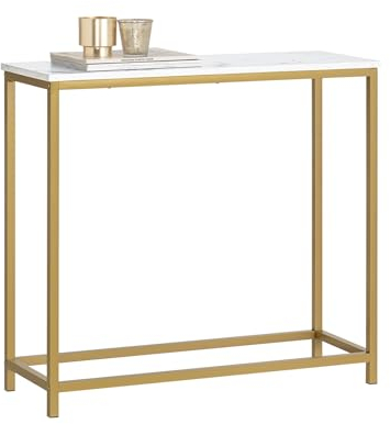 SoBuy FSB29-G Table Console Table d'Appoint Bout de Canapé Table d’Entrée Effet Marbre Cadre et 4 Pieds en Fer Haute Qualité – L80cm x P30cm x H75cm - Doré