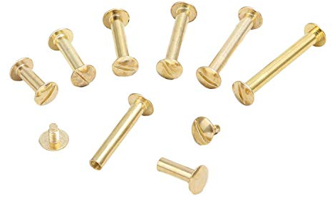 LEO’s - 100 Stück Premium Buchschrauben 15 mm in Messing Farbe - Buchbinderschrauben Buchnieten vermessingt - Schraubnieten Chicagoschrauben mit 5 mm Schaftdurchmesser - Buch Nieten zum Schrauben