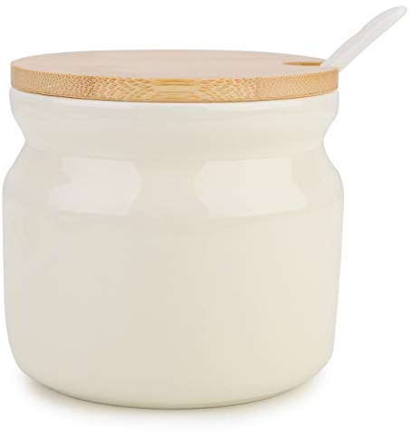 Chase Chic Ceramic Sugar Bowl, 7.7oz/230ml Tea Coffee Sugar Pot with Lid and Spoon, Spice Jar for Sugar, Salt, Seasoning for Kitchen Home, Off-White