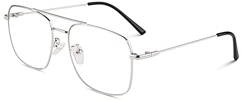 GQUEEN Pilot Stil Fake Brille Ohne Stärke Damen Herren Retro Metallrahmen UV400