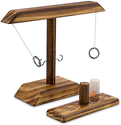 Ring Toss Hook und Ring Indoor,Toss Haken und Ring Spiel,Ring Toss Game,Ringwurfspiel aus Holz,Hook Toss Battle Game,Haken-Ring-Wurfspiel (Schwarz-klein)…