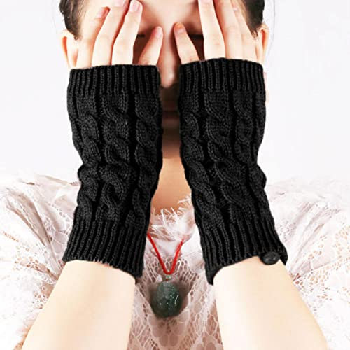 XKUN Guanti Invernali Guanti A Mezzaluna Elasticizzata Guanti da Donna Imbottiti in Bicicletta Guanti Senza Dita Guanti da Donna Inverno Guanti da Esterno A Maglia-St73-Black,Length 18Cm